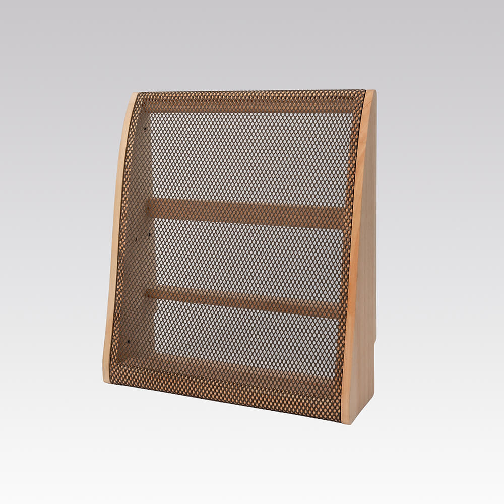 A wooden backrest with CELLIANT fabric, featuring a natural light wood finish