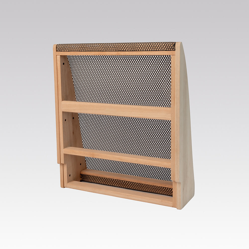 A wooden backrest with CELLIANT fabric, featuring a natural light wood finish